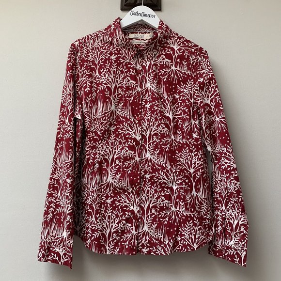 Seasalt Larissa Shirt Size UK 10 Red Long Sleeves Cotton Tree Woodland - Picture 2 of 12